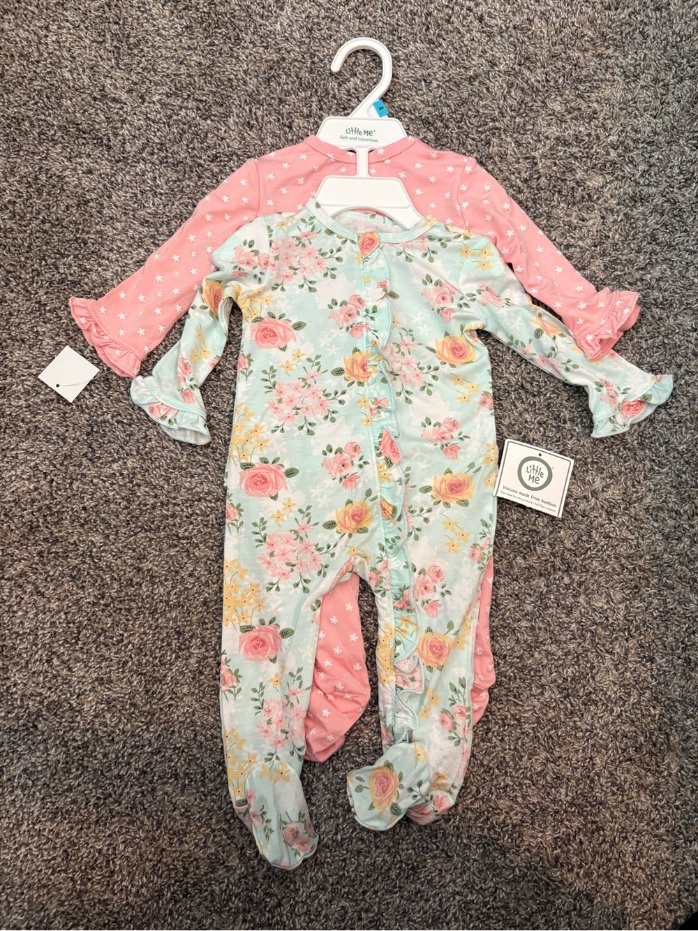 Little Me Floral & Pink Ruffle-Sleeve One-Piece Set for Kids
